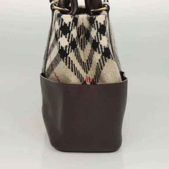 BURBERRY Nova Check Tote Bag Wool Beige Gold
